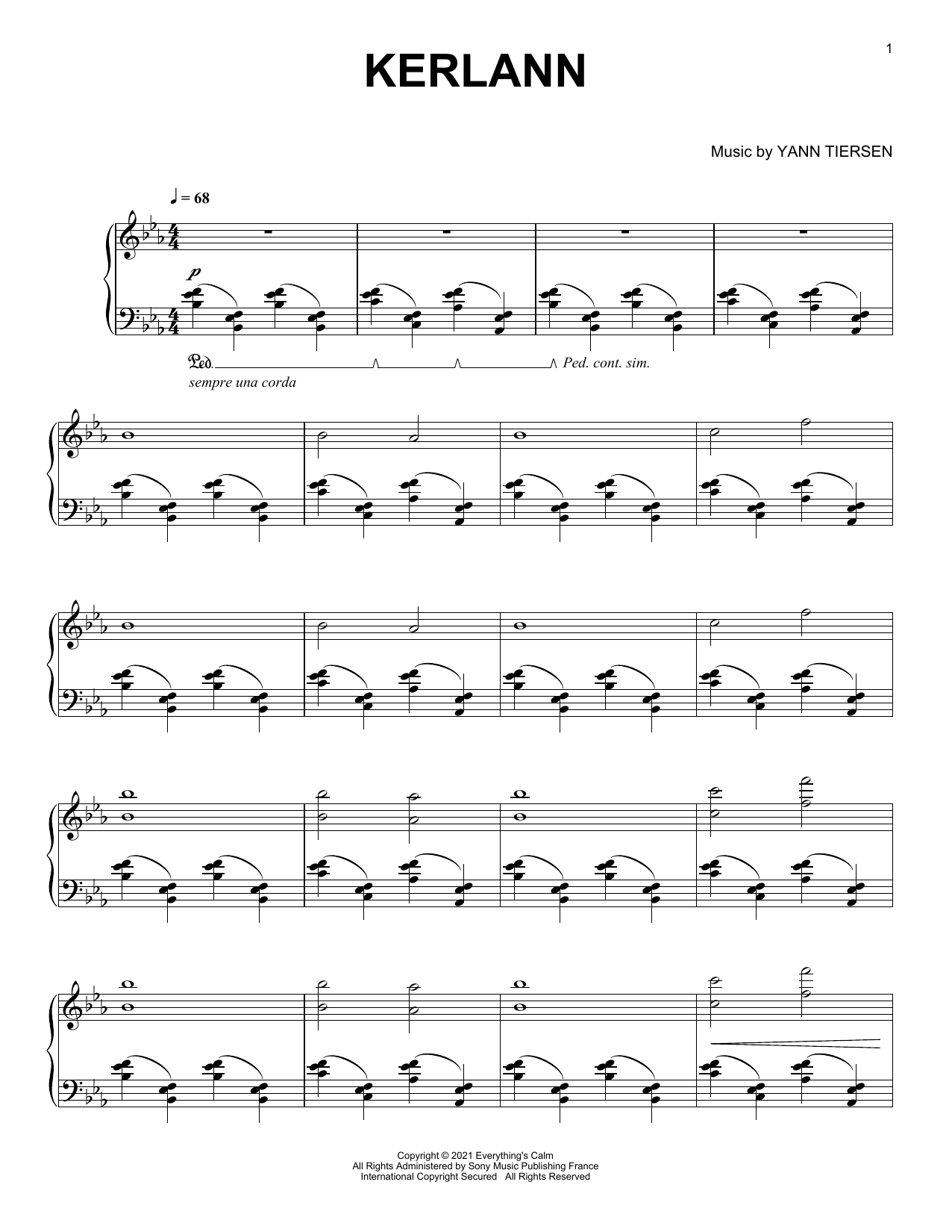 Download Yann Tiersen Kerlann Sheet Music and learn how to play Piano Solo PDF digital score in minutes