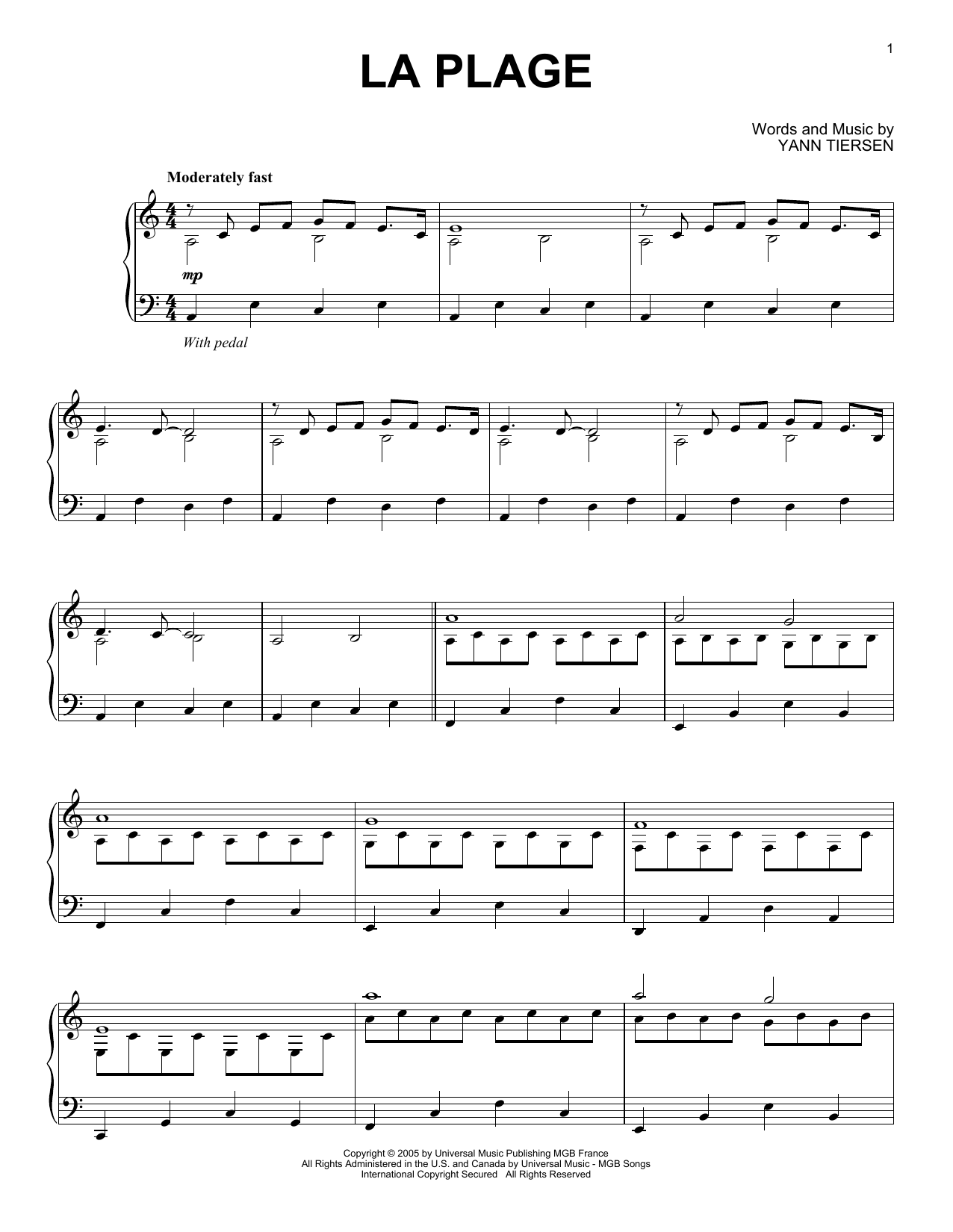 Download Yann Tiersen La Plage Sheet Music and learn how to play Piano Solo PDF digital score in minutes