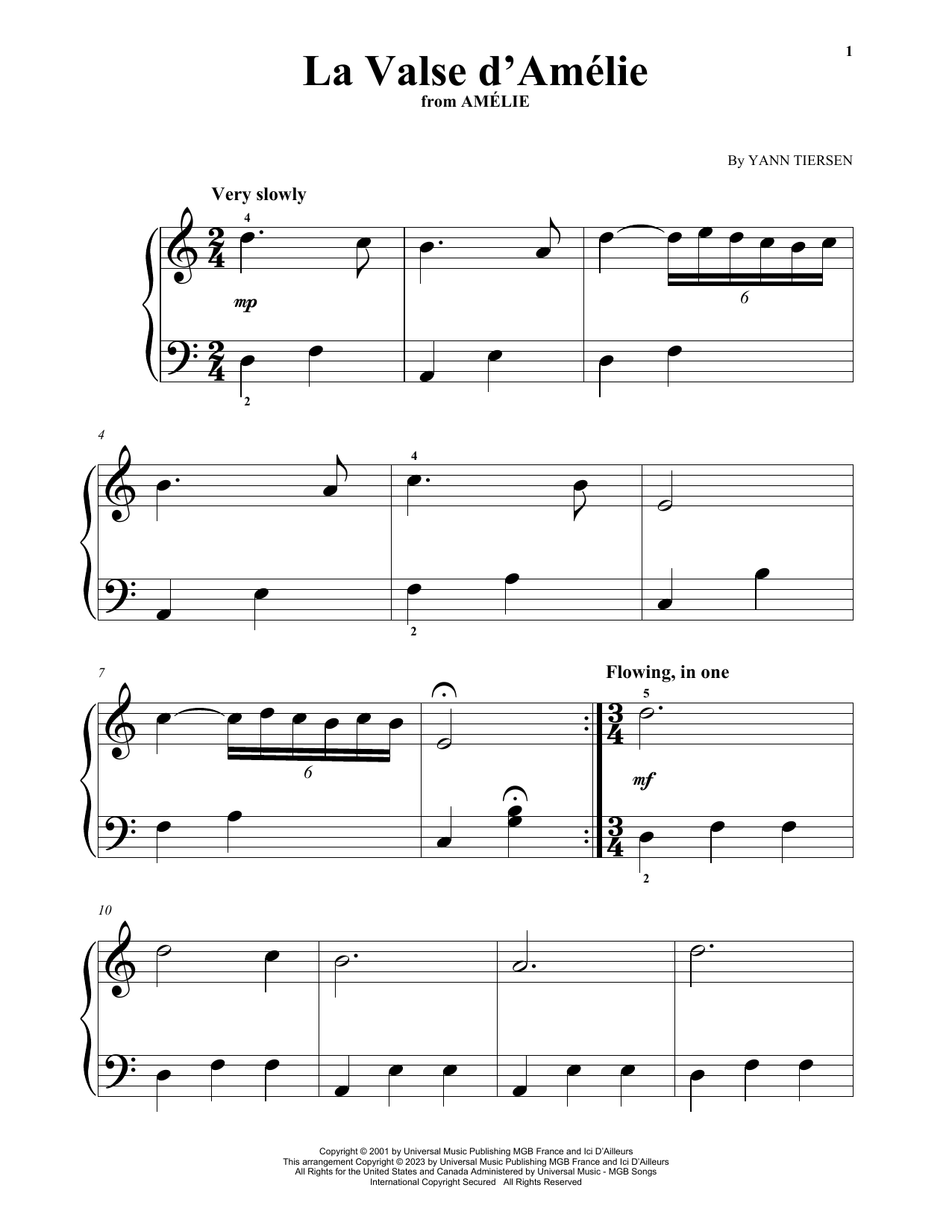Download Yann Tiersen La Valse D'Amelie (from Amelie) Sheet Music and learn how to play Big Note Piano PDF digital score in minutes