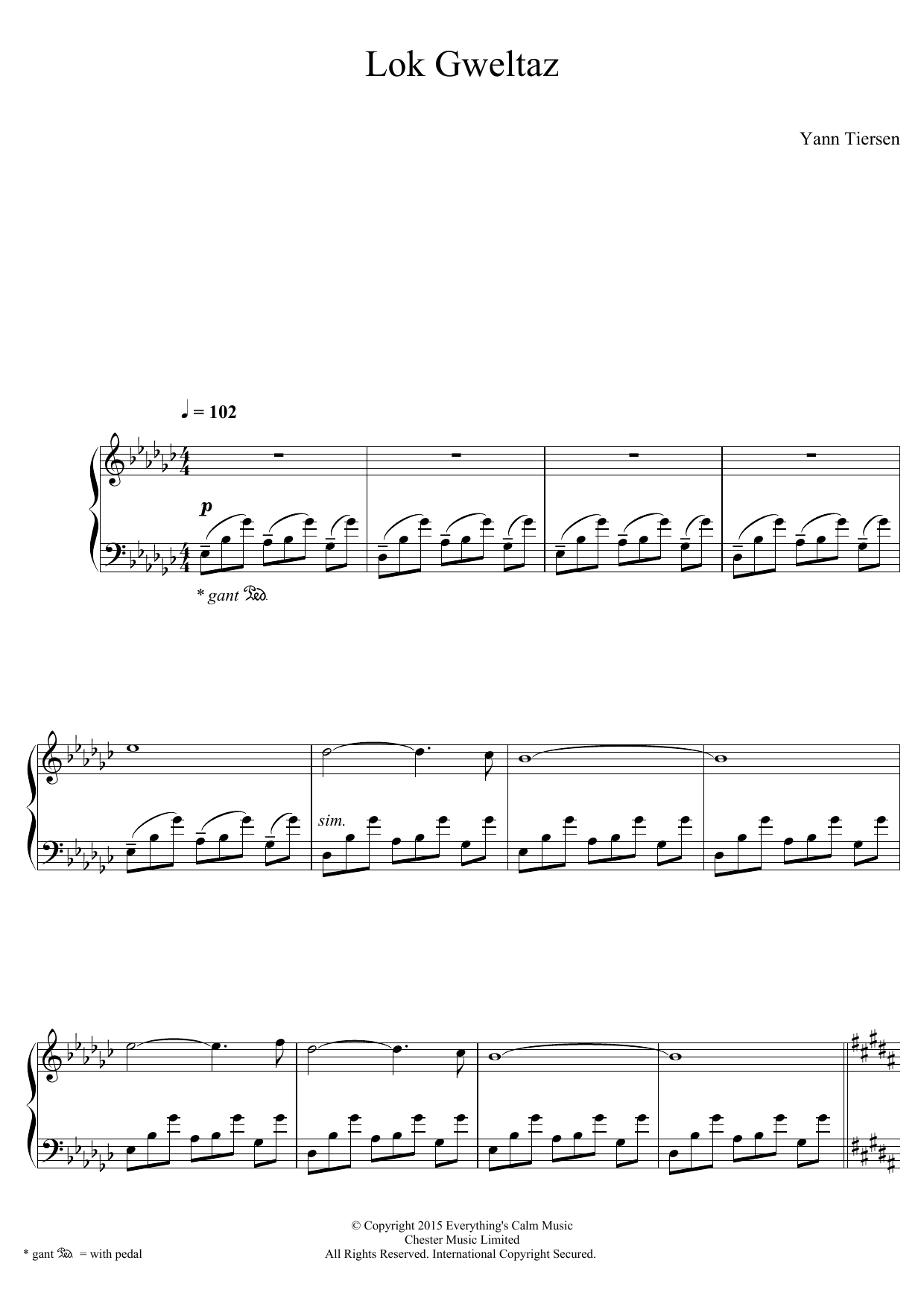 Download Yann Tiersen Lok Gweltaz Sheet Music and learn how to play Piano PDF digital score in minutes
