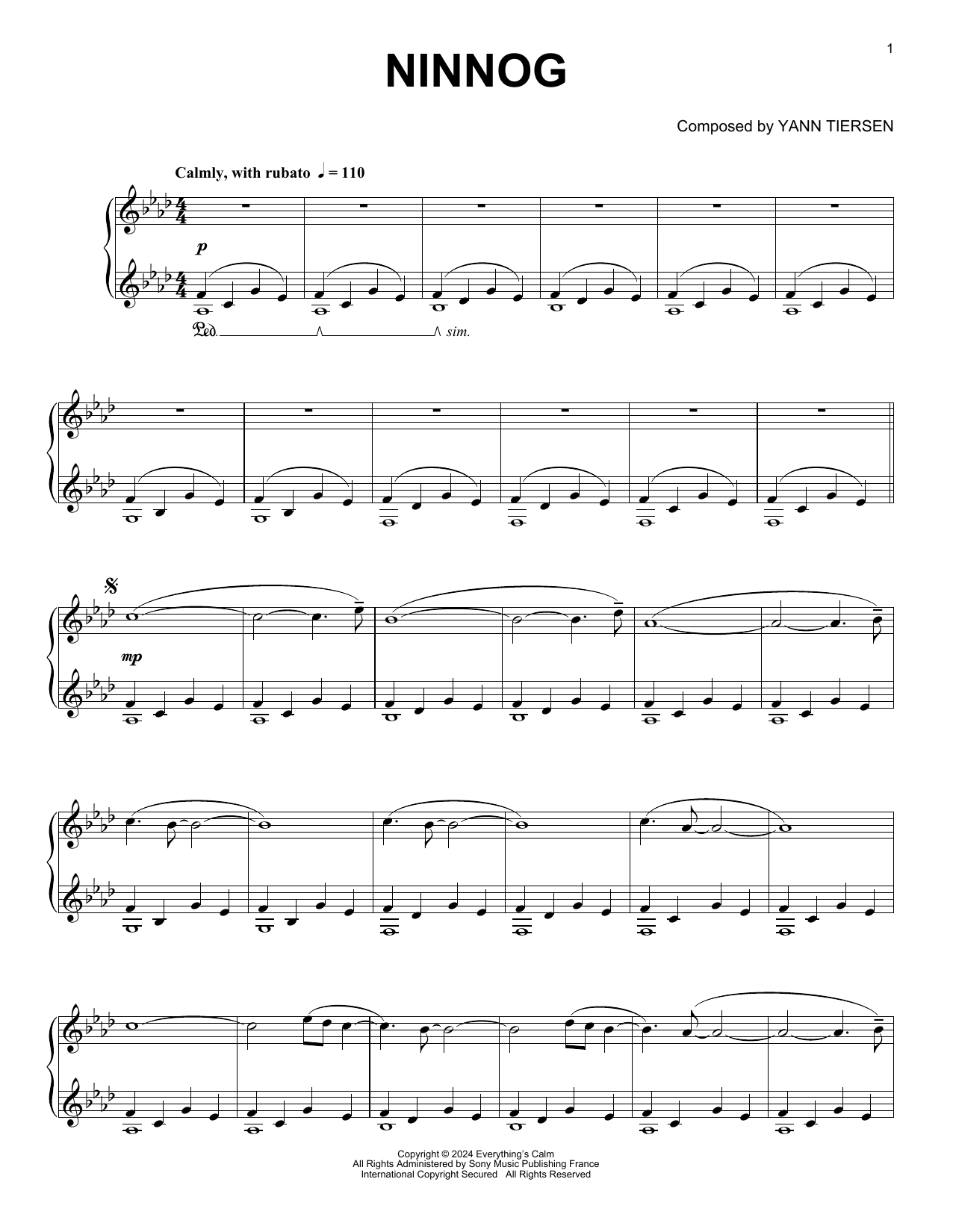 Download Yann Tiersen Ninnog Sheet Music and learn how to play Piano Solo PDF digital score in minutes