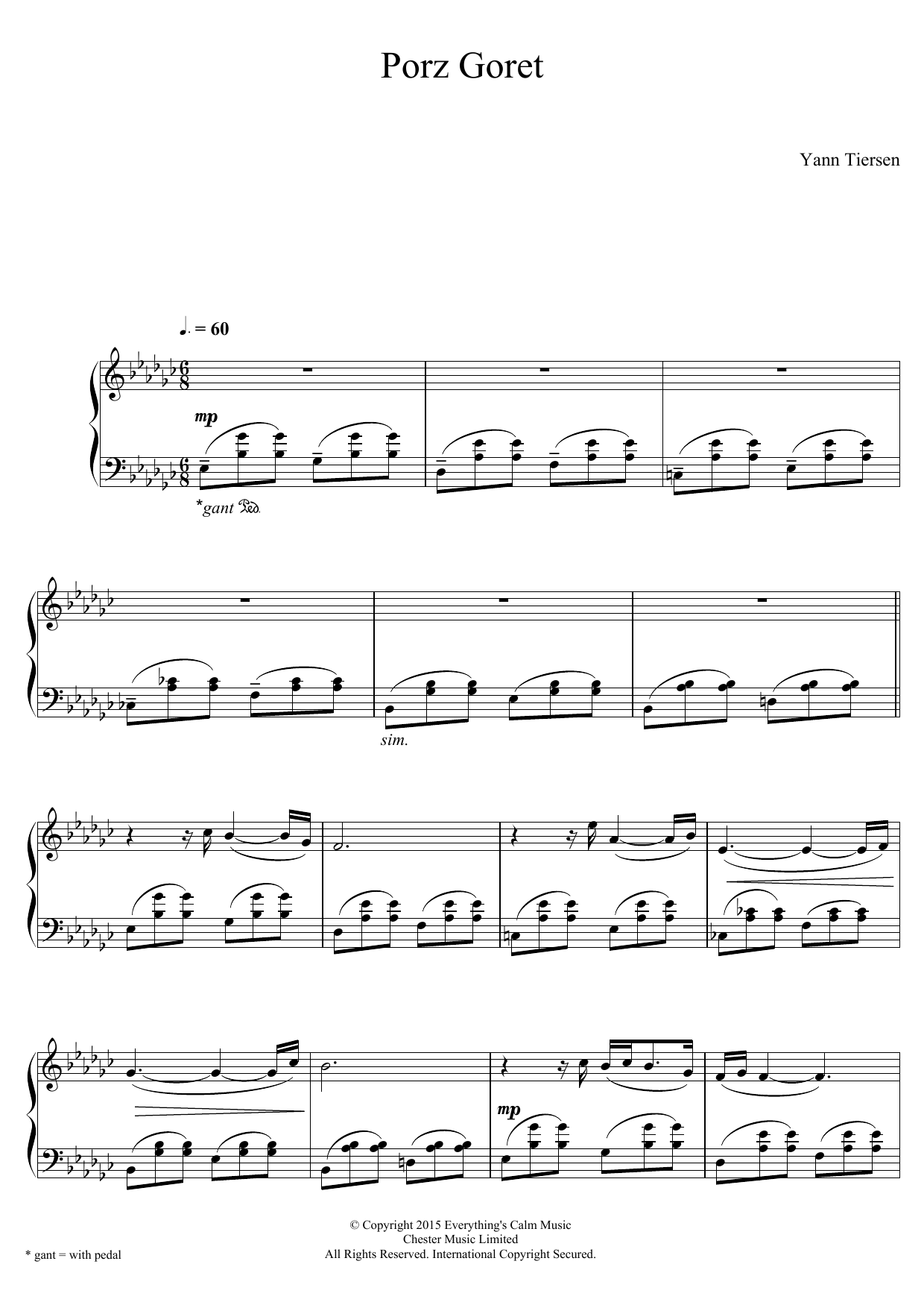 Download Yann Tiersen Porz Goret Sheet Music and learn how to play Piano PDF digital score in minutes