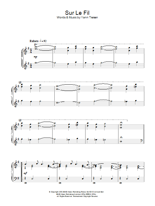Download Yann Tiersen Sur Le Fil Sheet Music and learn how to play Easy Piano PDF digital score in minutes