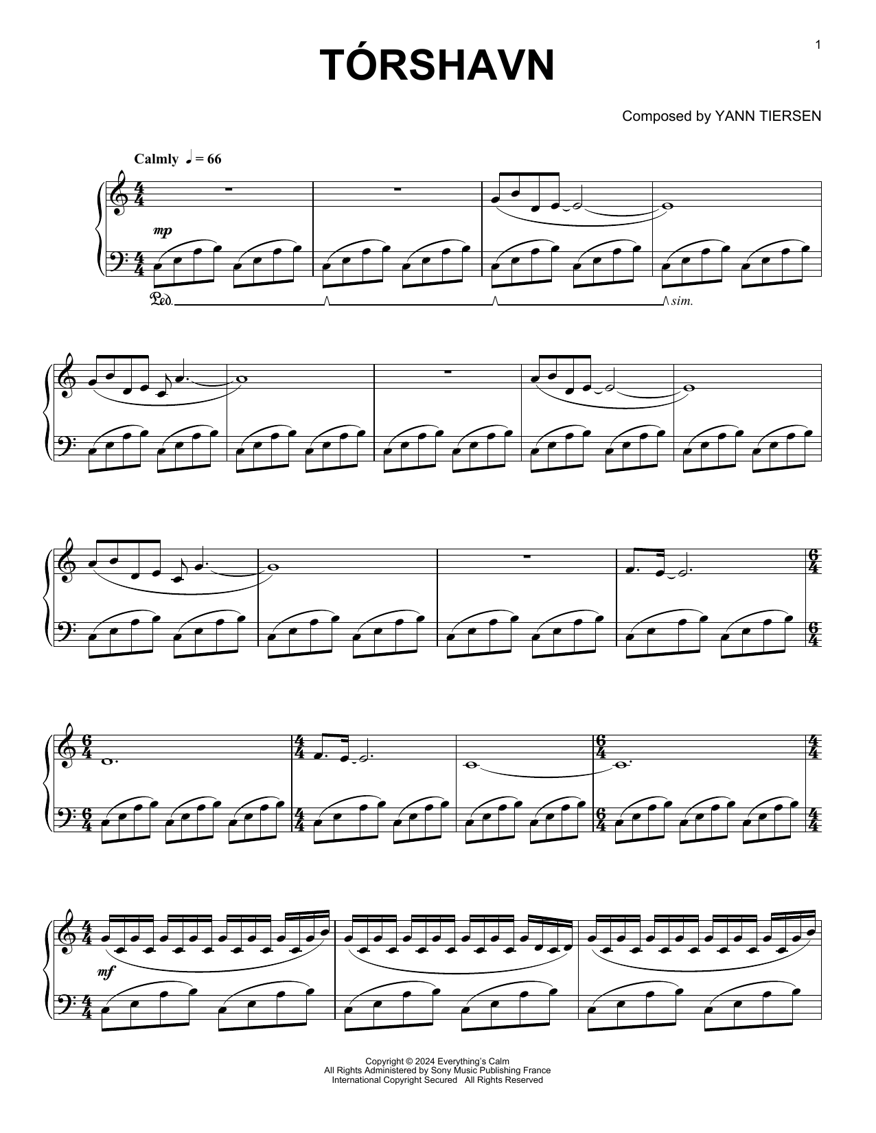 Download Yann Tiersen Tórshavn Sheet Music and learn how to play Piano Solo PDF digital score in minutes