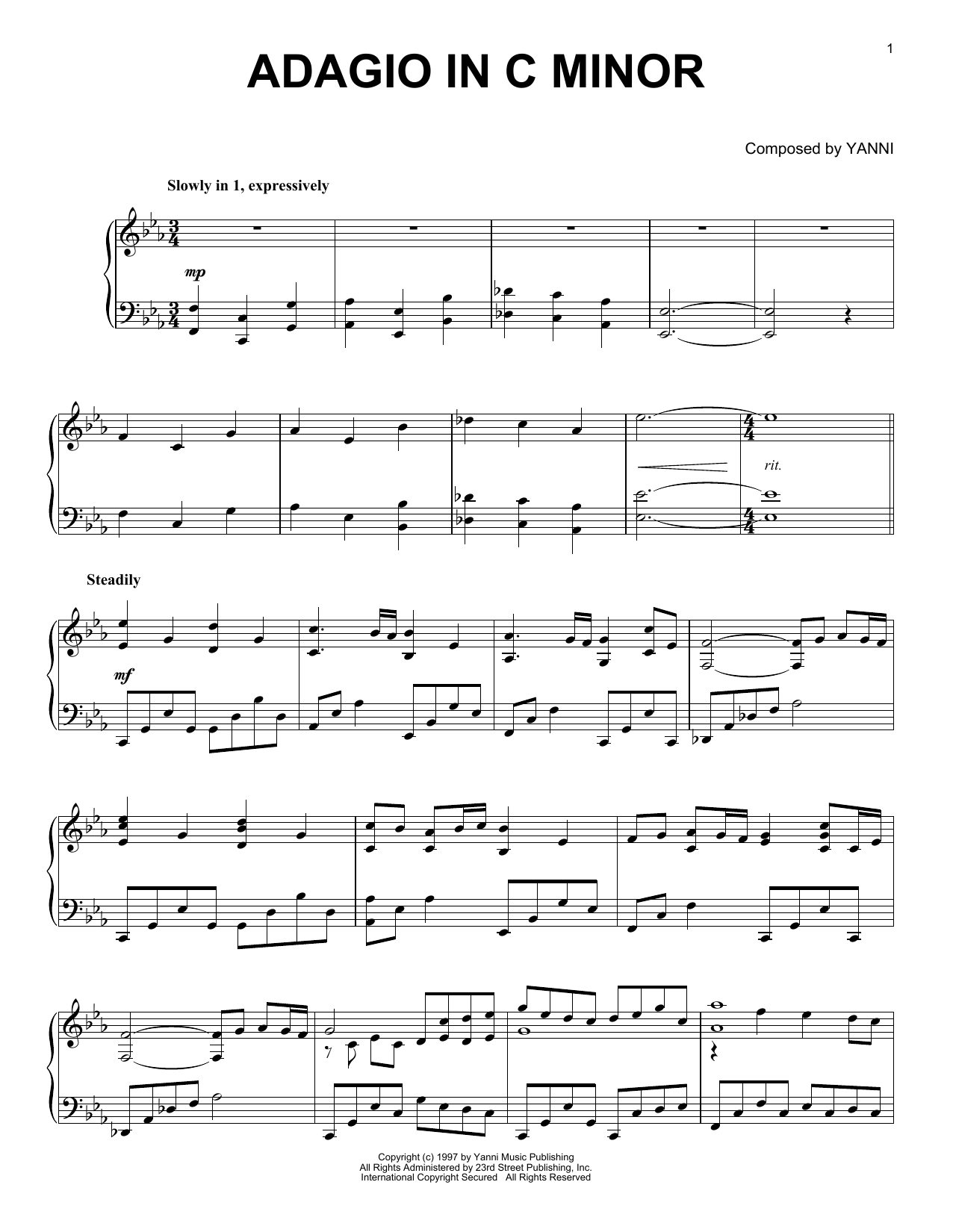 Download Yanni Adagio In C Minor Sheet Music and learn how to play Piano Solo PDF digital score in minutes
