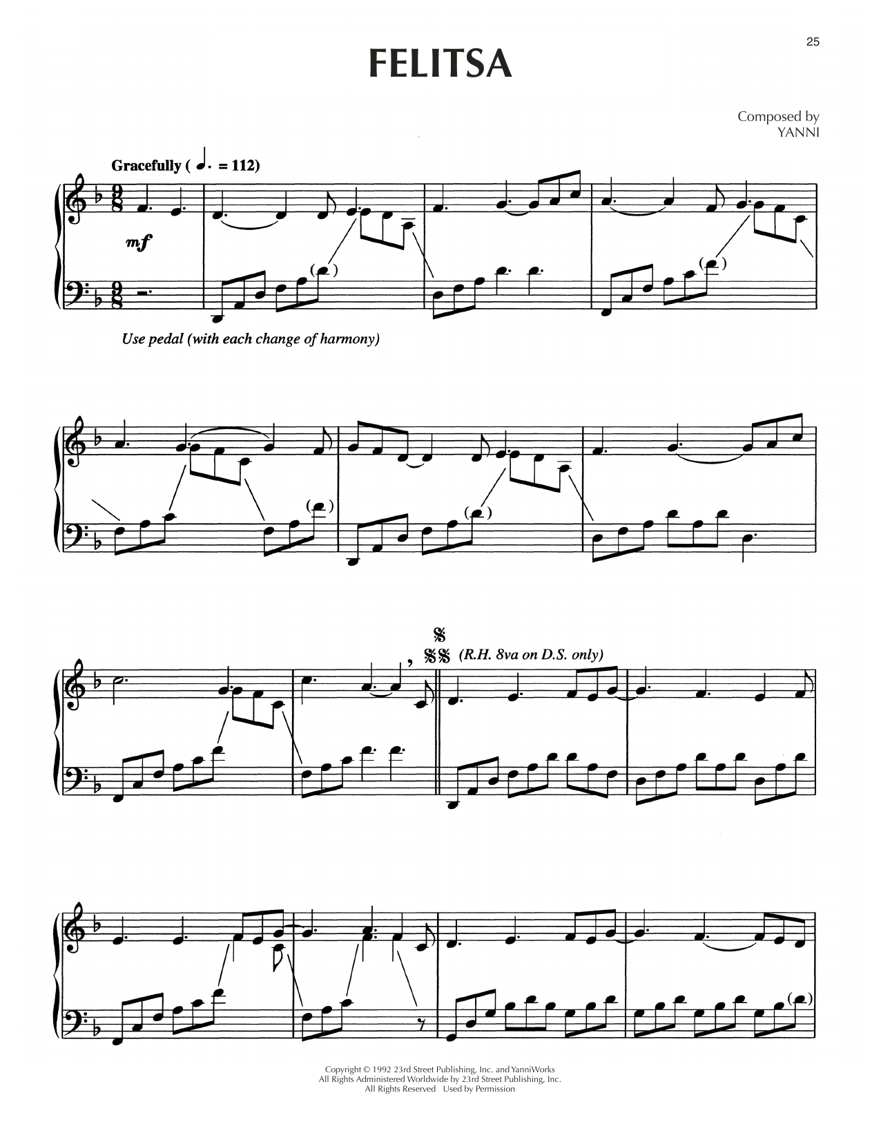 Download Yanni Felitsa Sheet Music and learn how to play Piano Solo PDF digital score in minutes