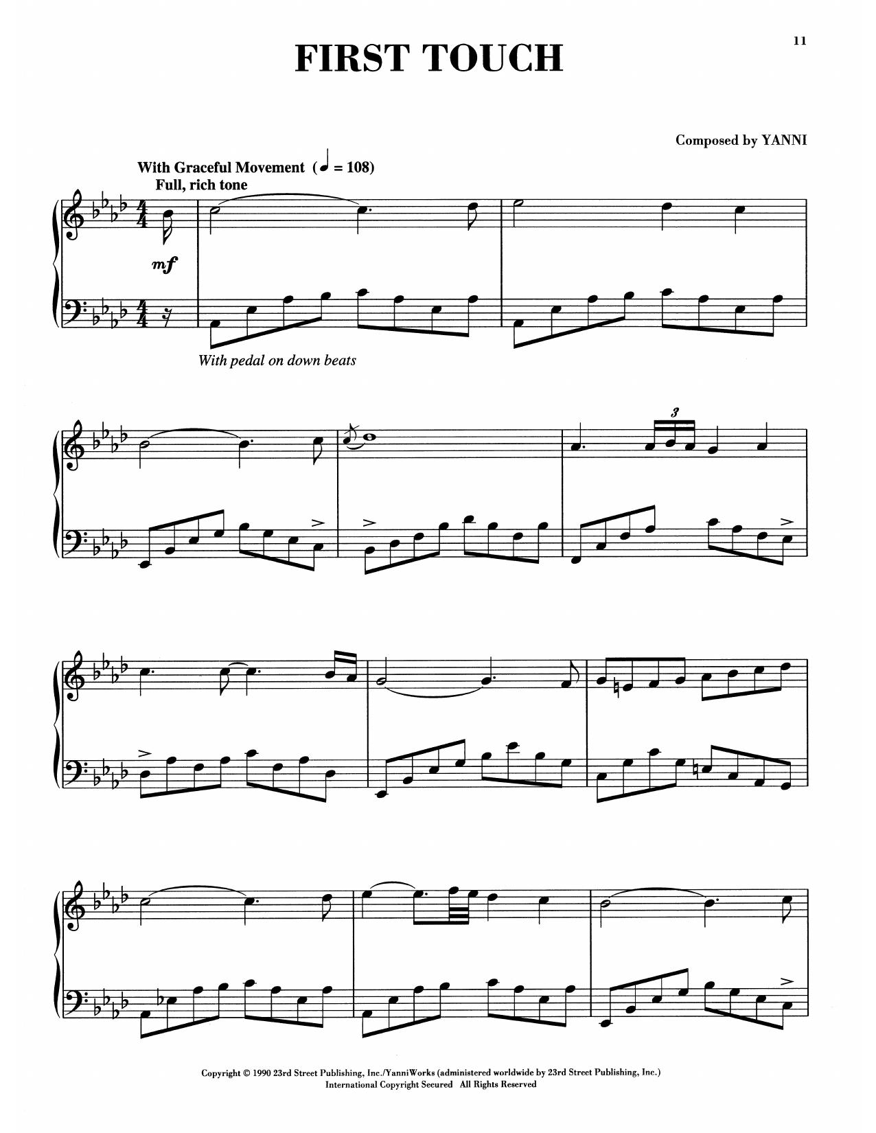 Download Yanni First Touch Sheet Music and learn how to play Piano Solo PDF digital score in minutes