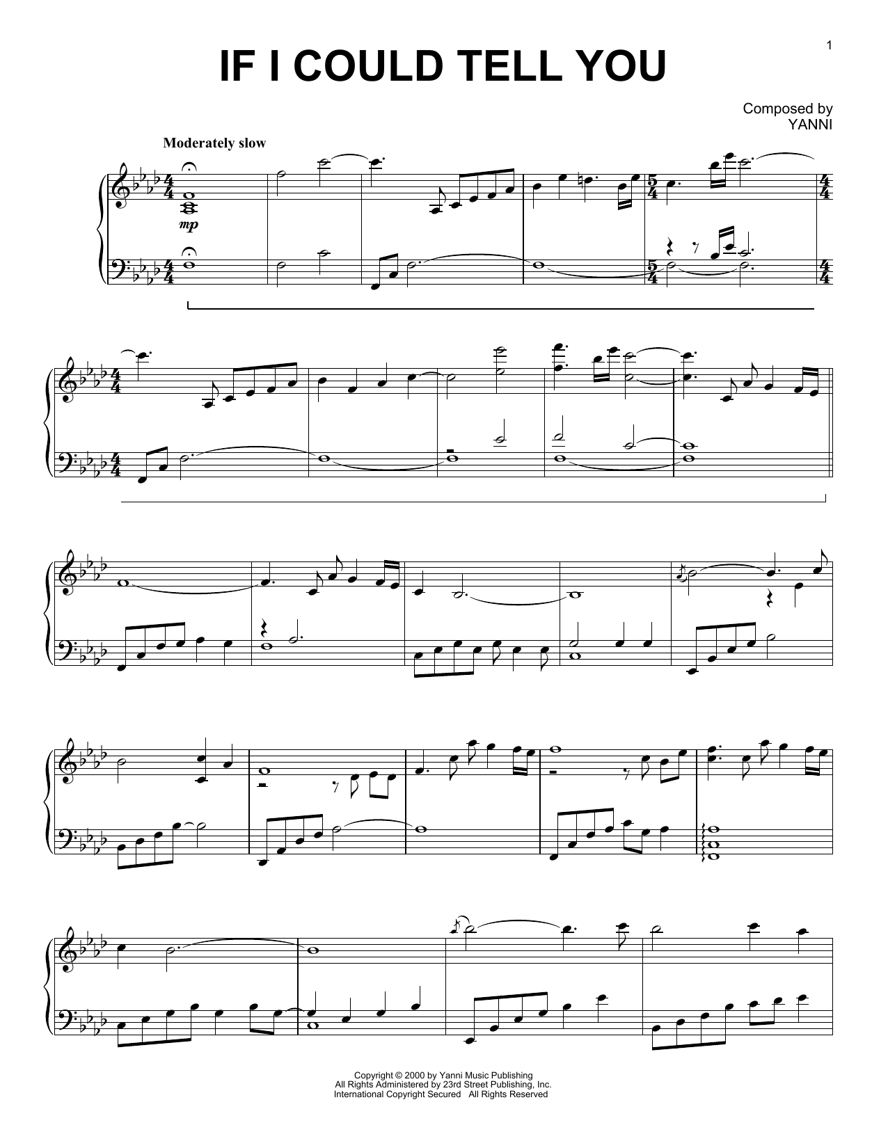 Download Yanni If I Could Tell You Sheet Music and learn how to play Piano Solo PDF digital score in minutes