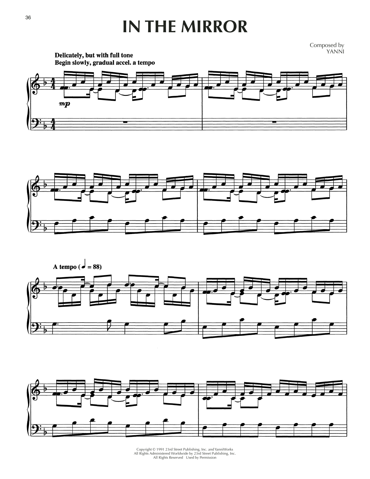 Download Yanni In The Mirror Sheet Music and learn how to play Piano Solo PDF digital score in minutes