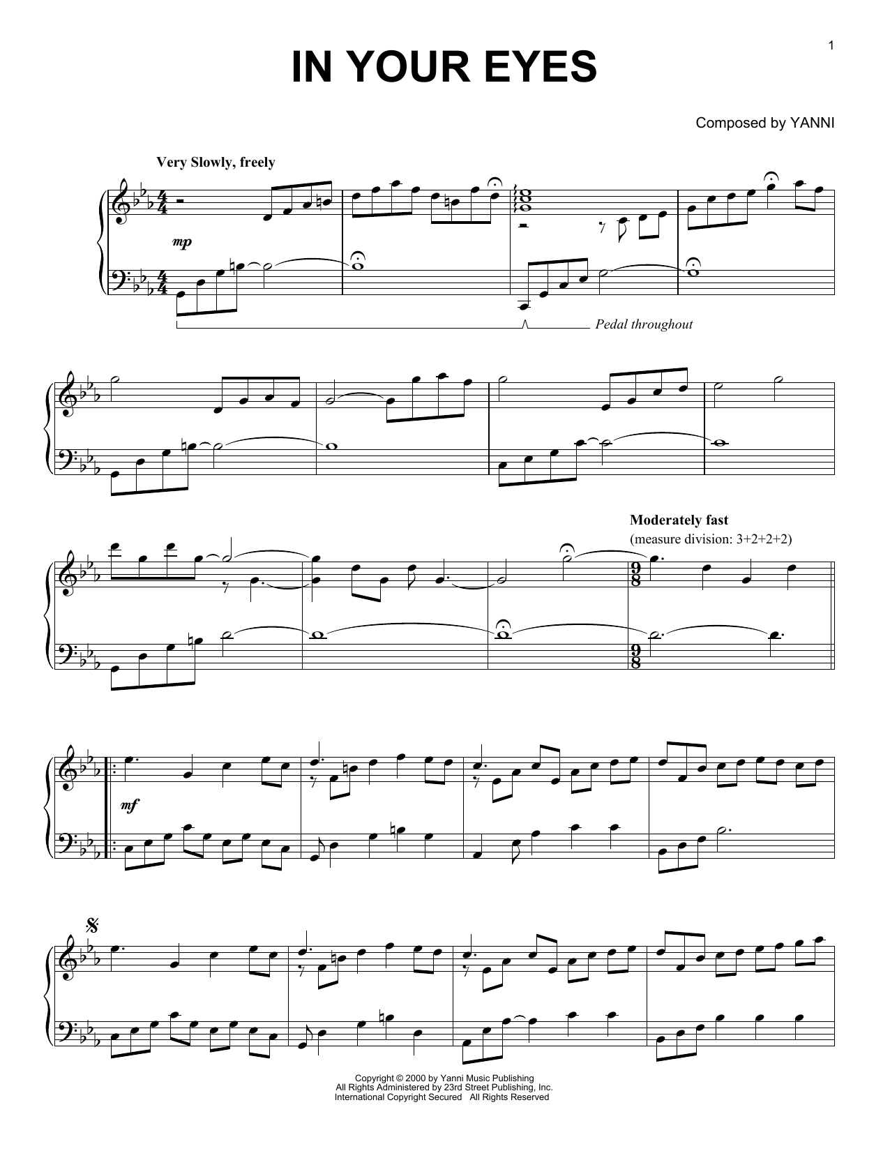 Download Yanni In Your Eyes Sheet Music and learn how to play Piano Solo PDF digital score in minutes