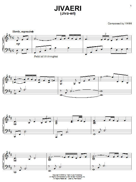 Download Yanni Jivaeri (Jiva-eri) Sheet Music and learn how to play Piano PDF digital score in minutes
