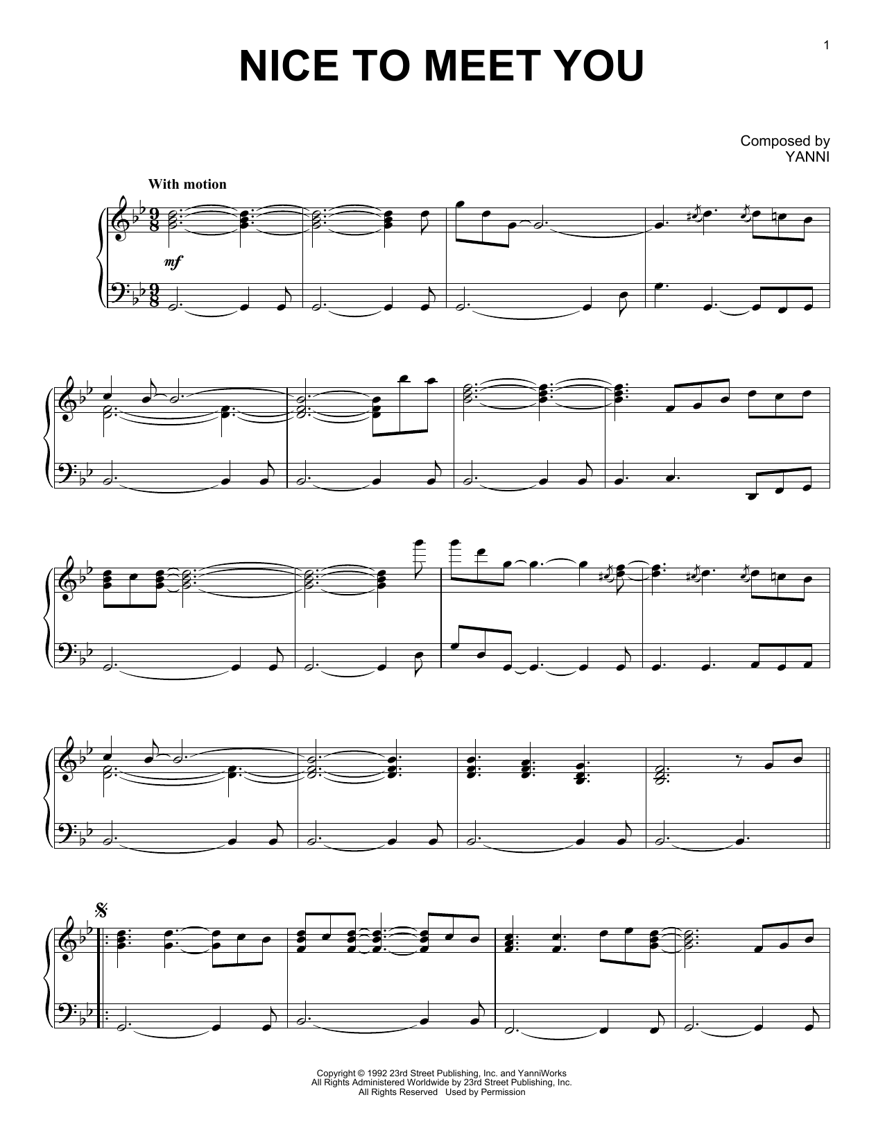 Download Yanni Nice To Meet You Sheet Music and learn how to play Piano Solo PDF digital score in minutes