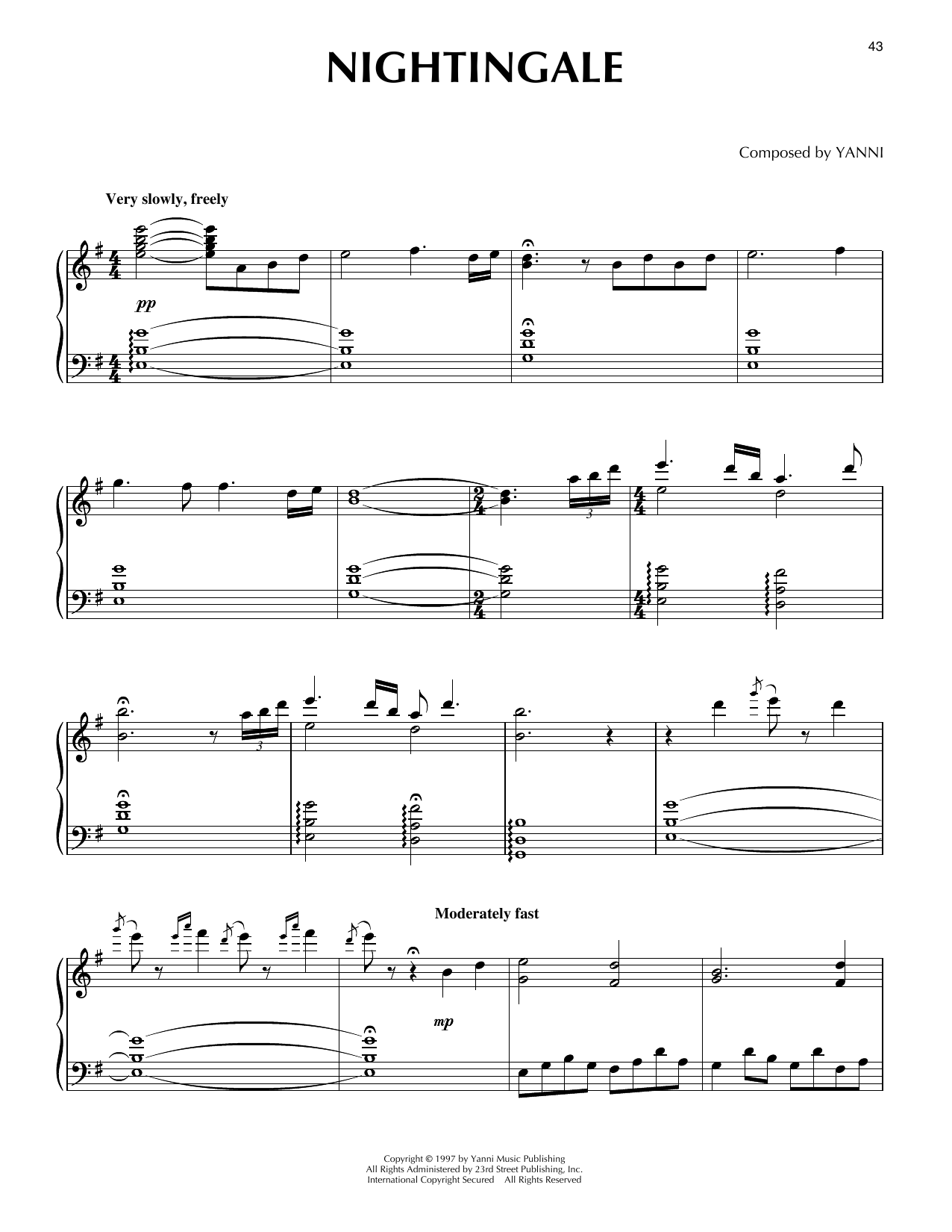 Download Yanni Nightingale Sheet Music and learn how to play Piano Solo PDF digital score in minutes