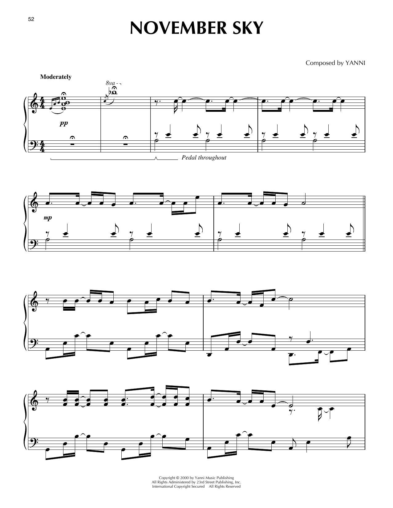 Download Yanni November Sky Sheet Music and learn how to play Piano Solo PDF digital score in minutes
