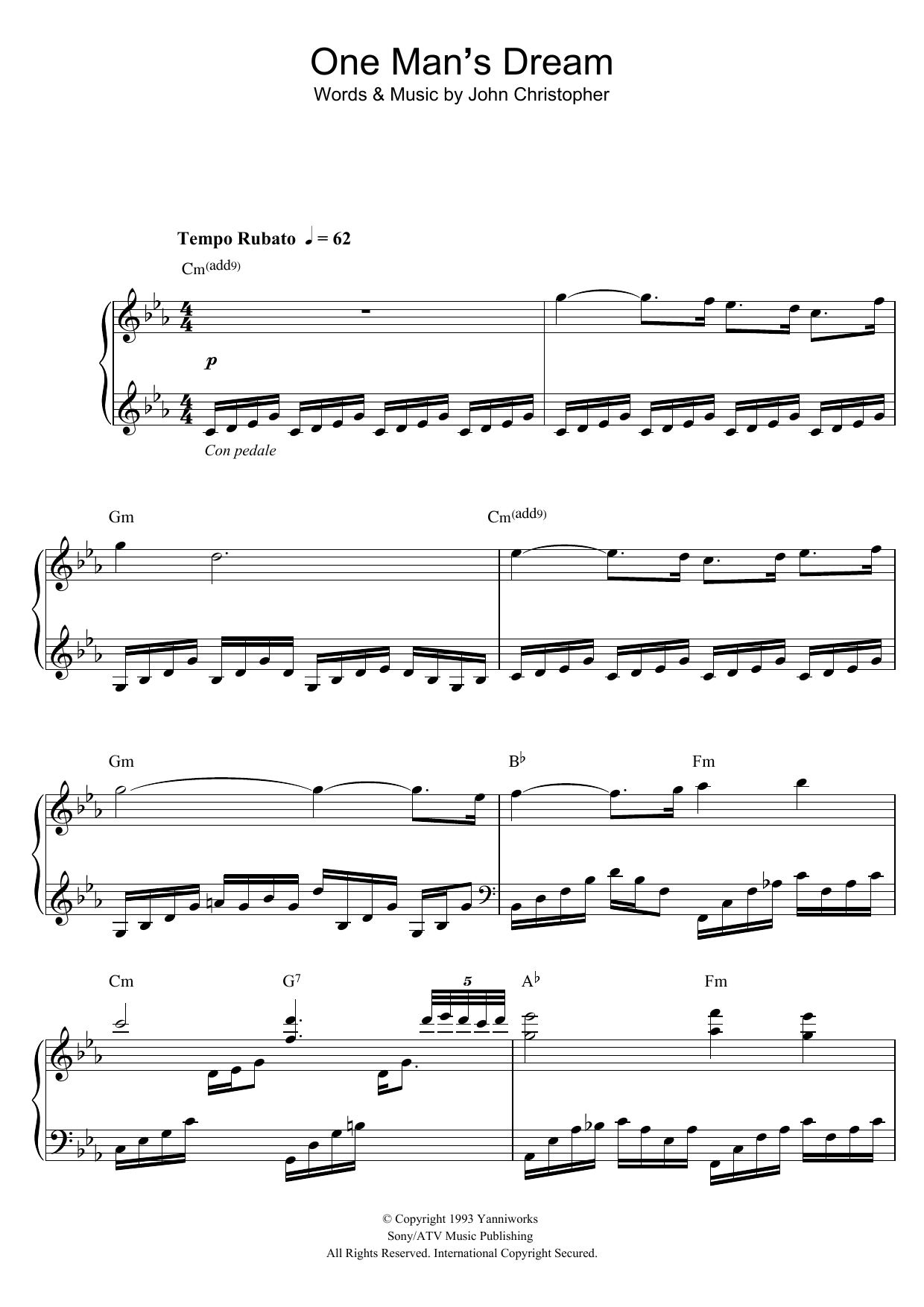 Download Yanni One Man's Dream Sheet Music and learn how to play Piano PDF digital score in minutes