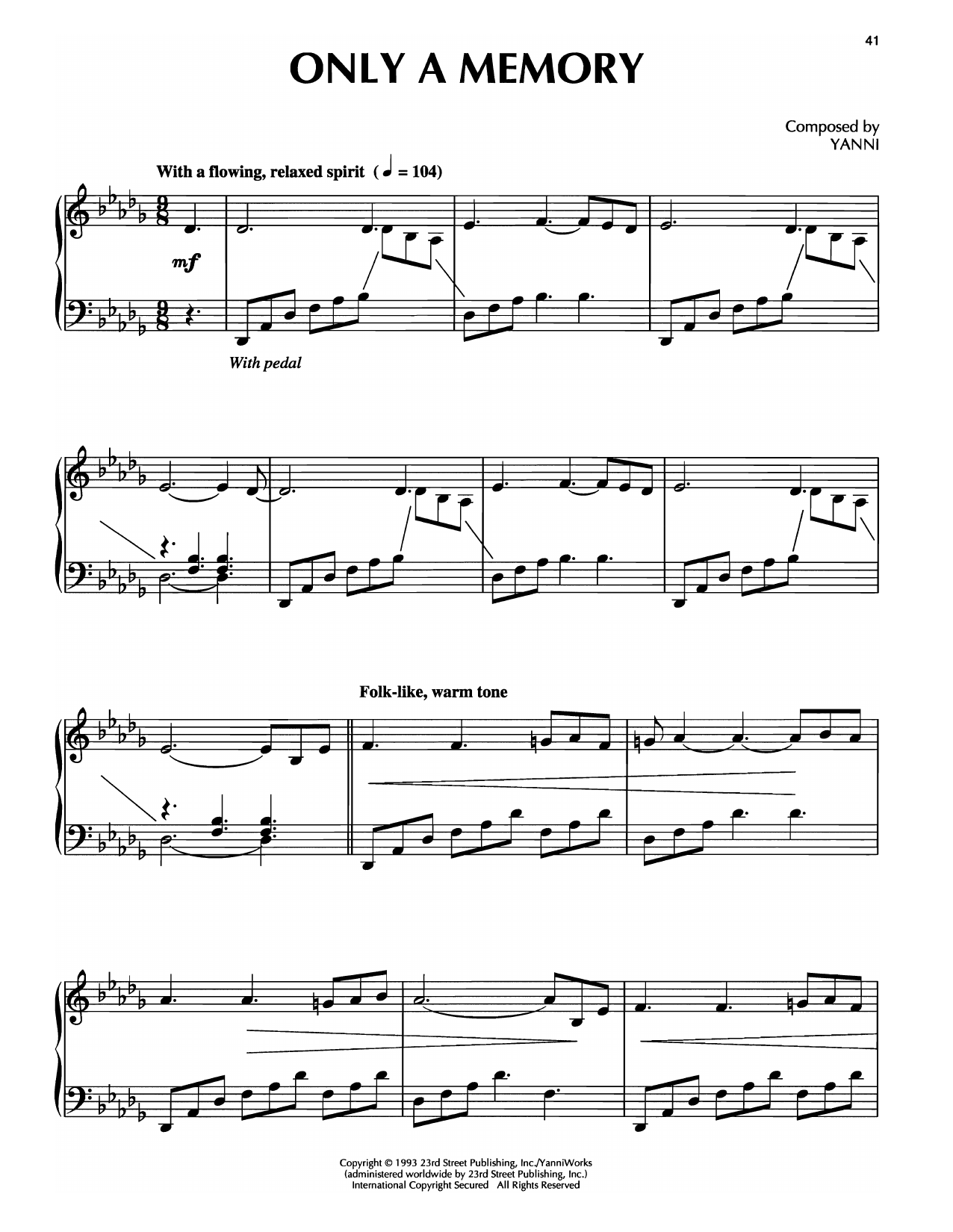Download Yanni Only A Memory Sheet Music and learn how to play Piano Solo PDF digital score in minutes