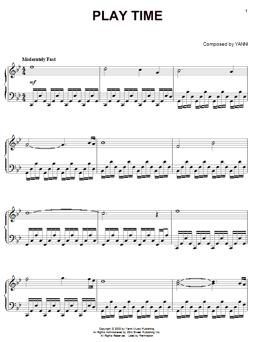 Download Yanni Play Time Sheet Music and learn how to play Piano PDF digital score in minutes