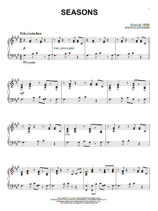 Download Yanni Seasons Sheet Music and learn how to play Piano PDF digital score in minutes