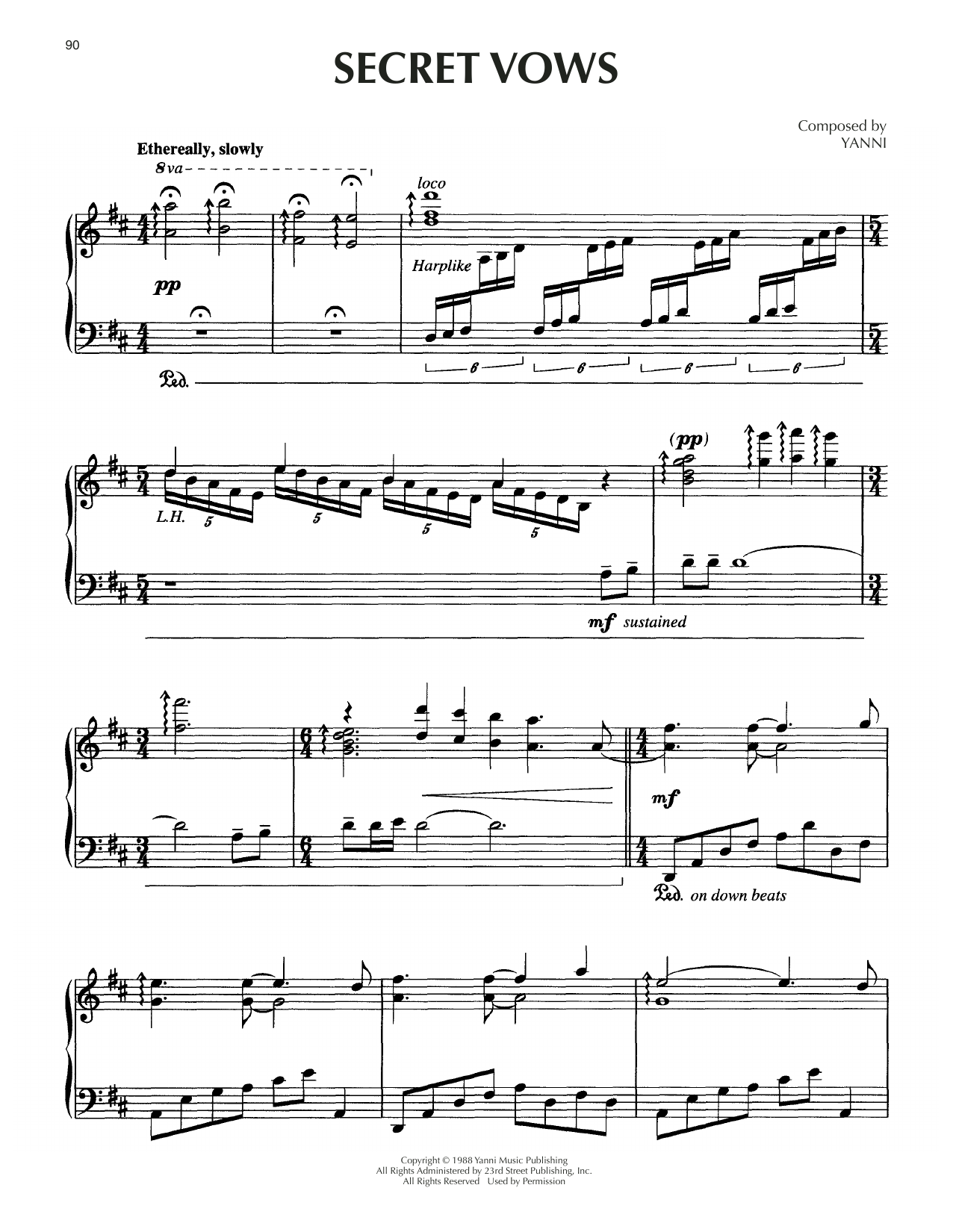 Download Yanni Secret Vows Sheet Music and learn how to play Piano Solo PDF digital score in minutes