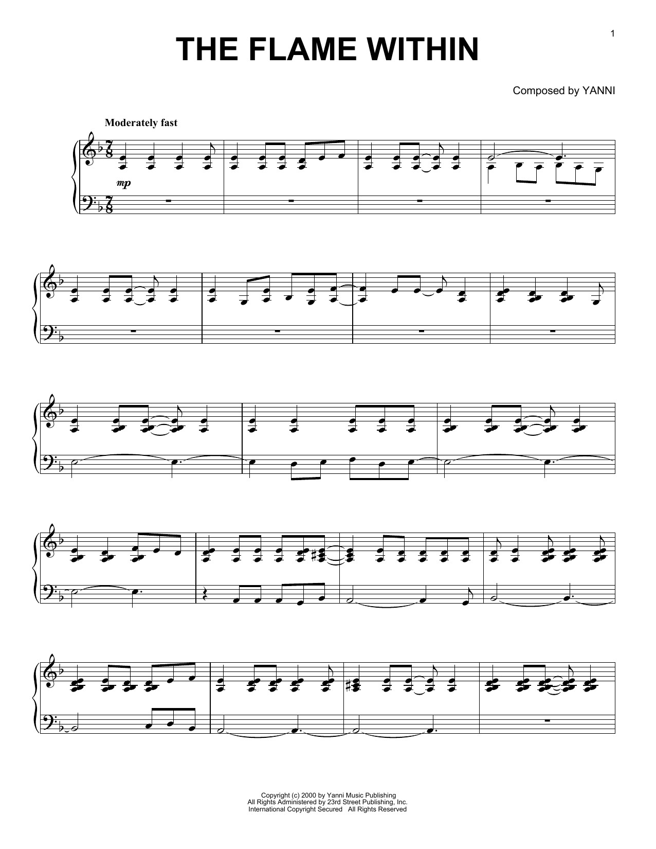 Download Yanni The Flame Within Sheet Music and learn how to play Piano Solo PDF digital score in minutes
