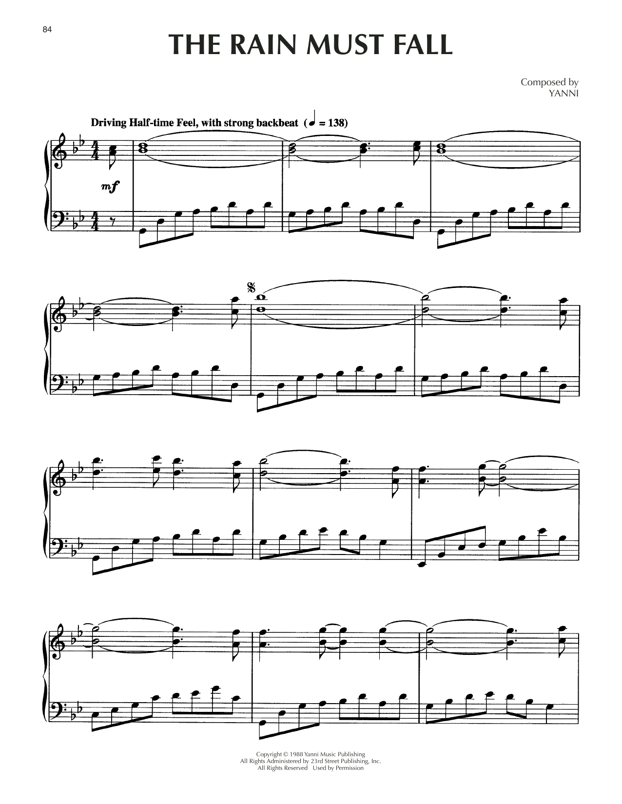 Download Yanni The Rain Must Fall Sheet Music and learn how to play Piano Solo PDF digital score in minutes
