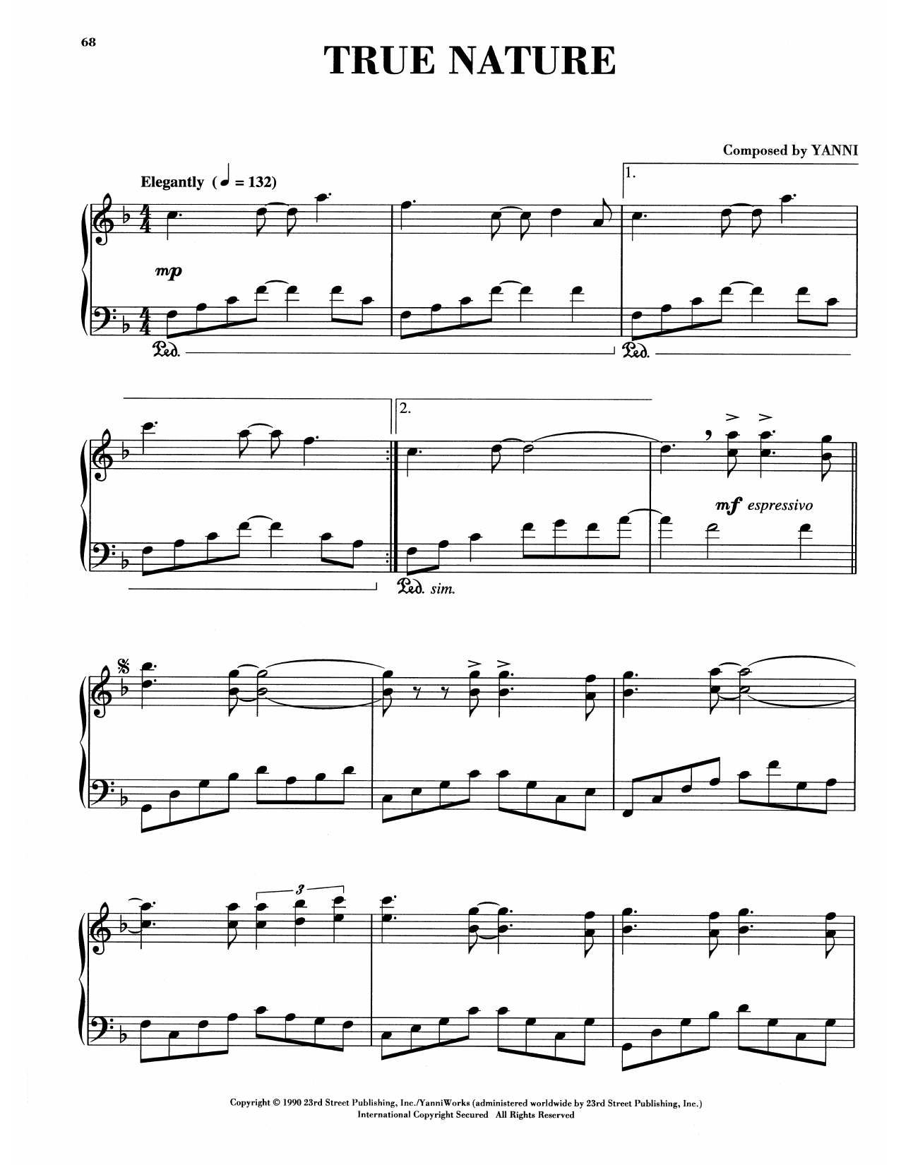 Download Yanni True Nature Sheet Music and learn how to play Piano Solo PDF digital score in minutes