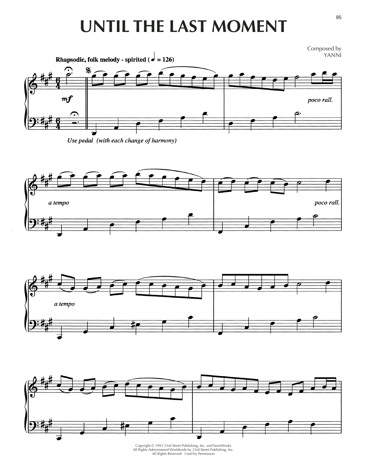 Download Yanni Until The Last Moment Sheet Music and learn how to play Piano Solo PDF digital score in minutes