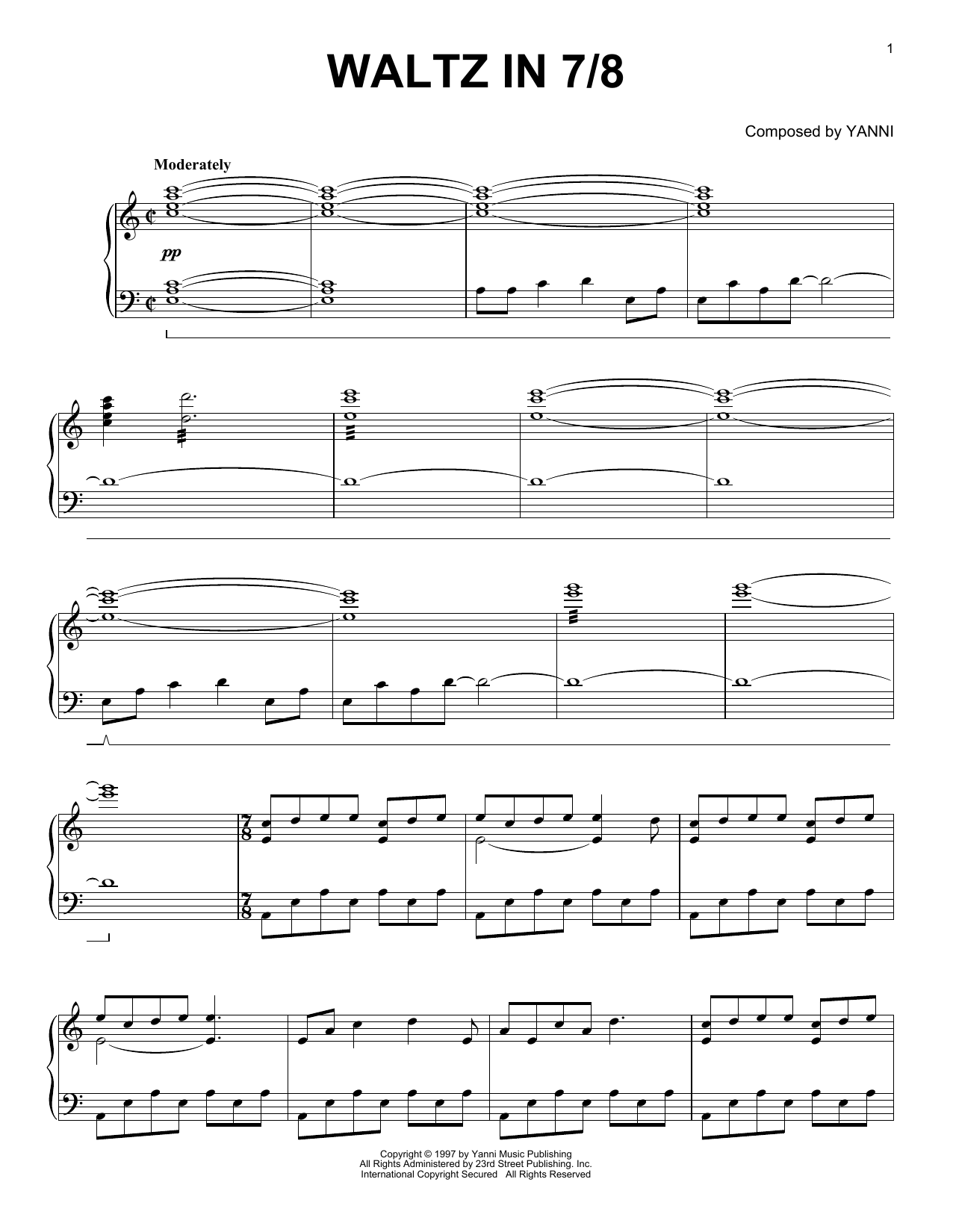 Download Yanni Waltz in 7/8 Sheet Music and learn how to play Piano Solo PDF digital score in minutes