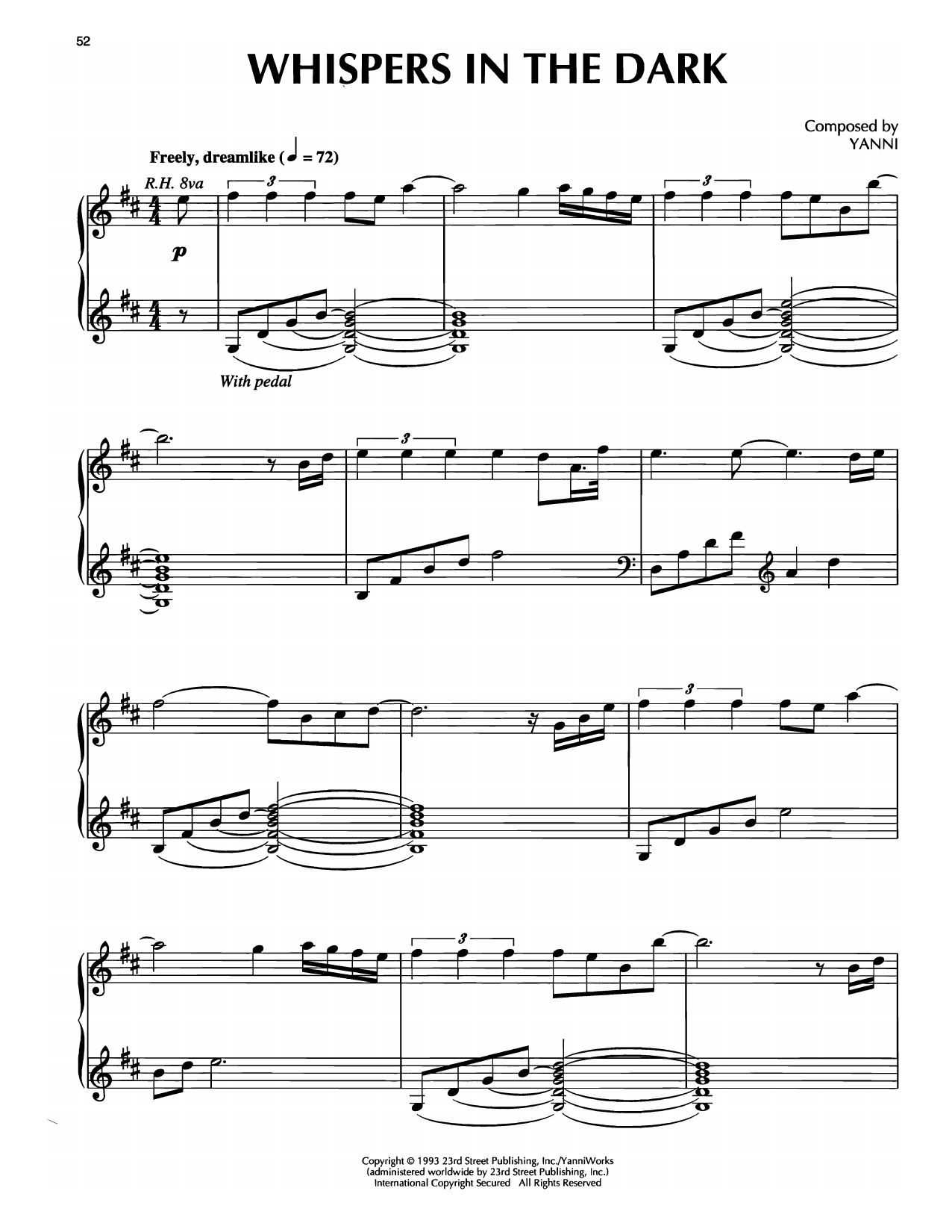 Download Yanni Whispers In The Dark Sheet Music and learn how to play Piano Solo PDF digital score in minutes