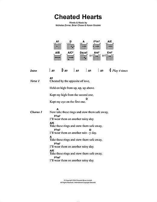 Download Yeah Yeah Yeahs Cheated Hearts Sheet Music and learn how to play Lyrics & Chords PDF digital score in minutes