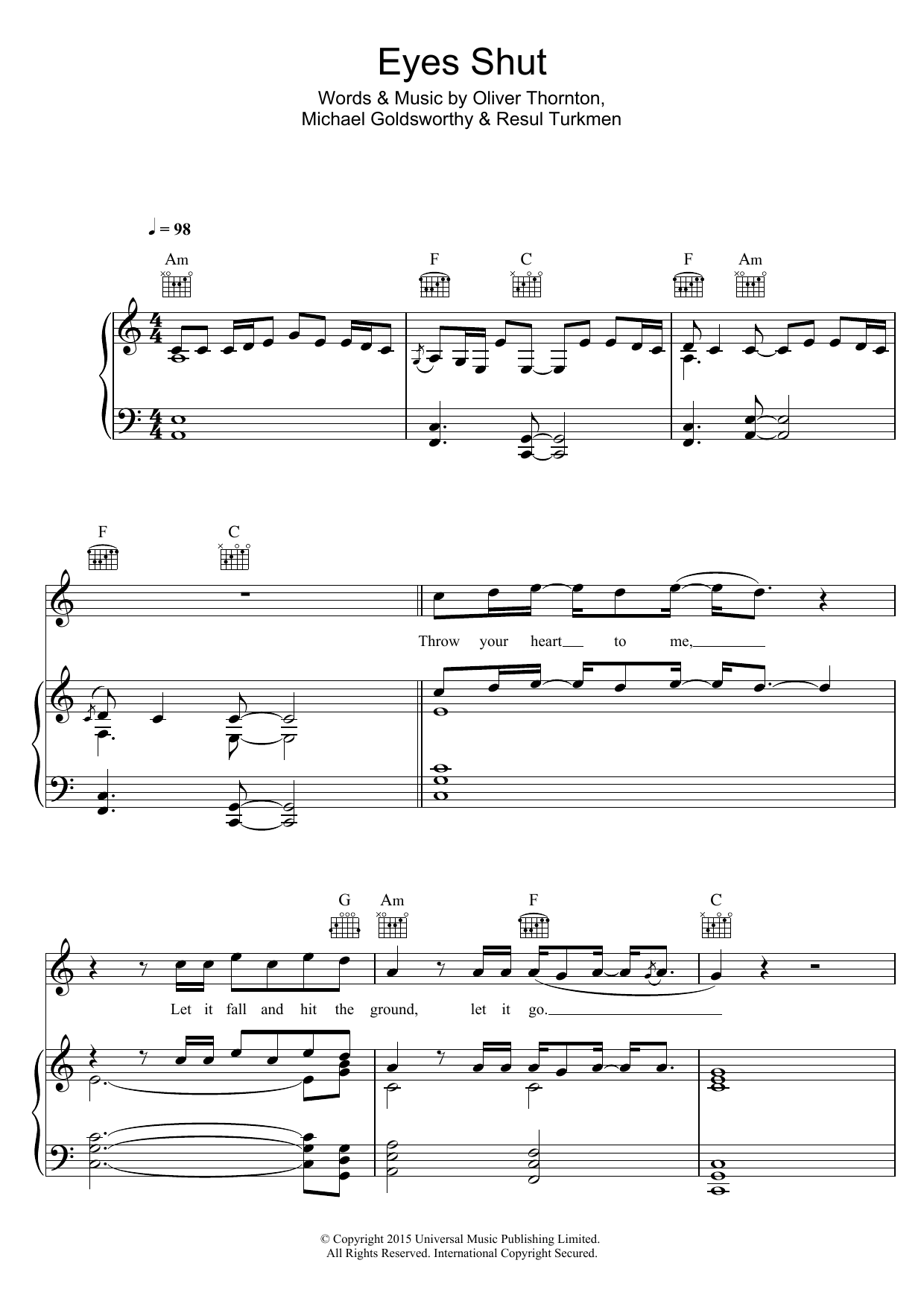Download Years & Years Eyes Shut Sheet Music and learn how to play Beginner Piano PDF digital score in minutes