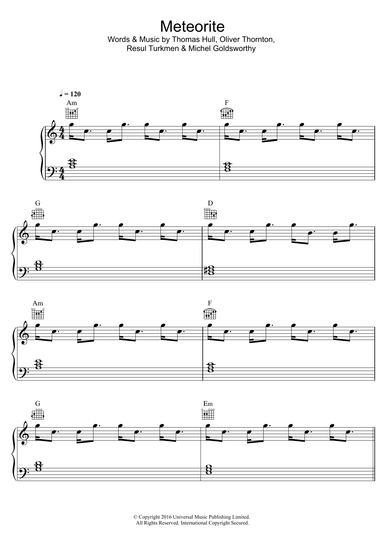 Download Years & Years Meteorite Sheet Music and learn how to play Piano, Vocal & Guitar (Right-Hand Melody) PDF digital score in minutes