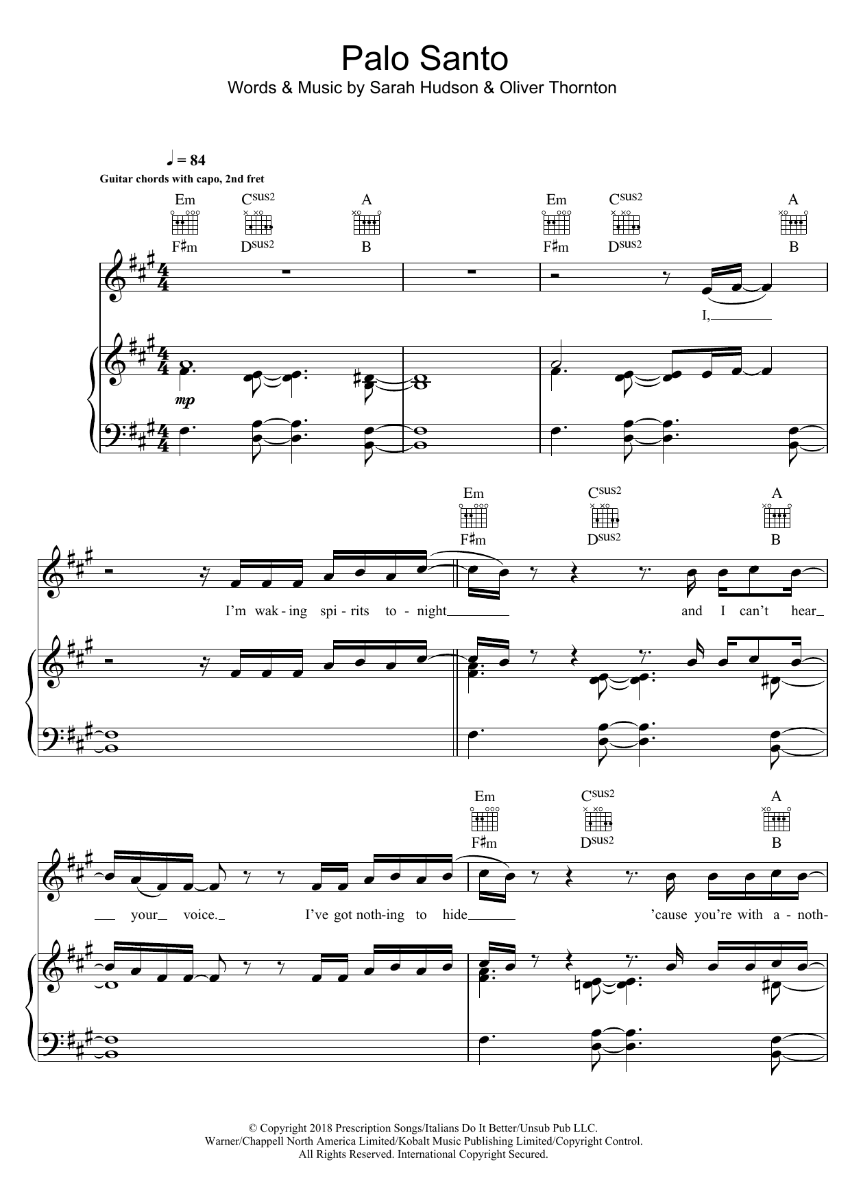Download Years & Years Palo Santo Sheet Music and learn how to play Piano, Vocal & Guitar PDF digital score in minutes