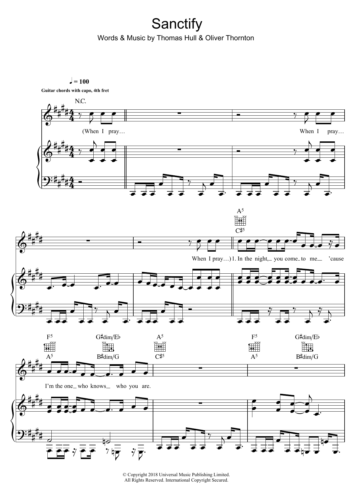 Download Years & Years Sanctify Sheet Music and learn how to play Piano, Vocal & Guitar (Right-Hand Melody) PDF digital score in minutes