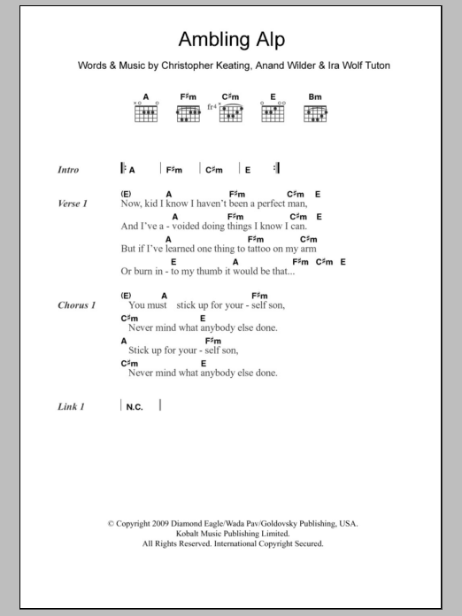 Download Yeasayer Ambling Alp Sheet Music and learn how to play Lyrics & Chords PDF digital score in minutes