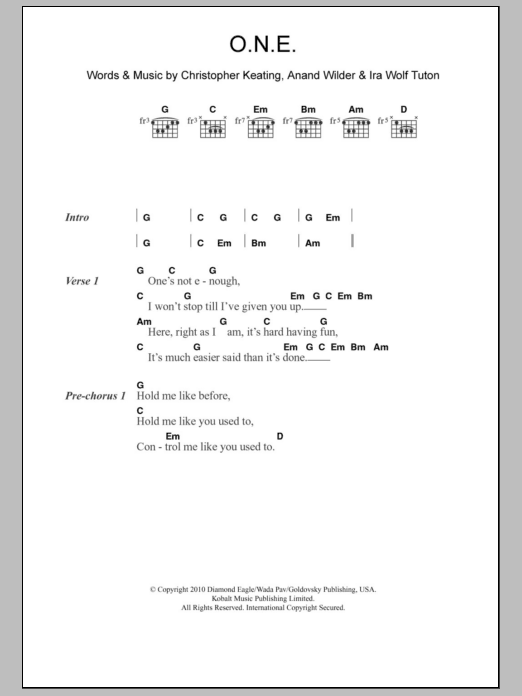 Download Yeasayer O.N.E. Sheet Music and learn how to play Lyrics & Chords PDF digital score in minutes