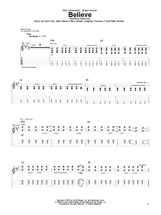 Download Yellowcard Believe Sheet Music and learn how to play Guitar Tab PDF digital score in minutes