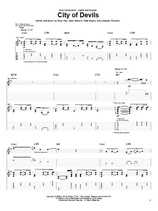 Download Yellowcard City Of Devils Sheet Music and learn how to play Guitar Tab PDF digital score in minutes