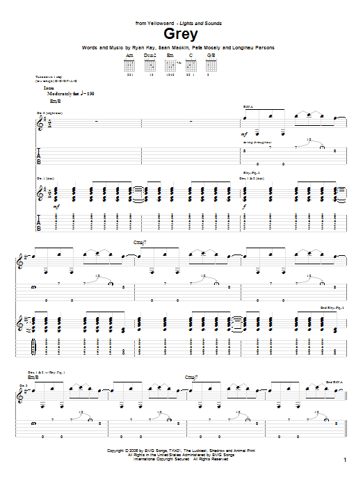 Download Yellowcard Grey Sheet Music and learn how to play Guitar Tab PDF digital score in minutes