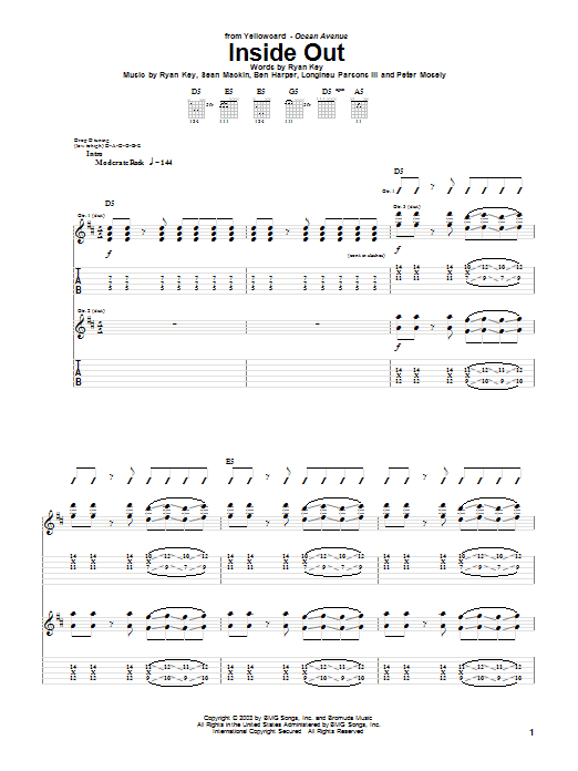 Download Yellowcard Inside Out Sheet Music and learn how to play Guitar Tab PDF digital score in minutes