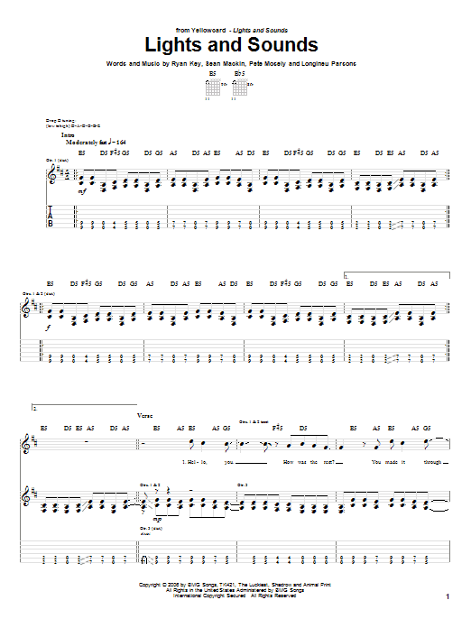 Download Yellowcard Lights And Sounds Sheet Music and learn how to play Guitar Tab PDF digital score in minutes