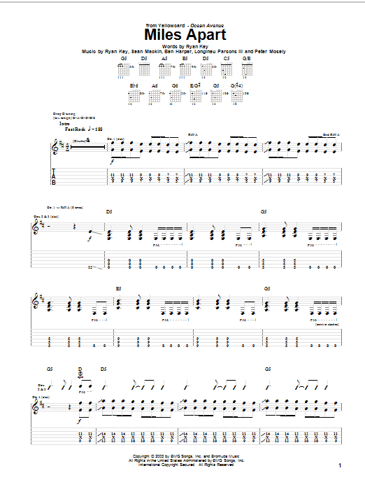 Download Yellowcard Miles Apart Sheet Music and learn how to play Guitar Tab PDF digital score in minutes