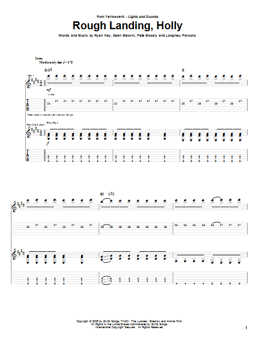 Download Yellowcard Rough Landing, Holly Sheet Music and learn how to play Guitar Tab PDF digital score in minutes