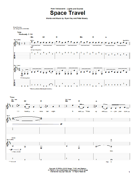 Download Yellowcard Space Travel Sheet Music and learn how to play Guitar Tab PDF digital score in minutes