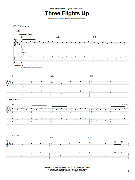 Download Yellowcard Three Flights Up Sheet Music and learn how to play Guitar Tab PDF digital score in minutes