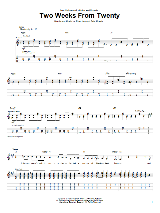 Download Yellowcard Two Weeks From Twenty Sheet Music and learn how to play Guitar Tab PDF digital score in minutes