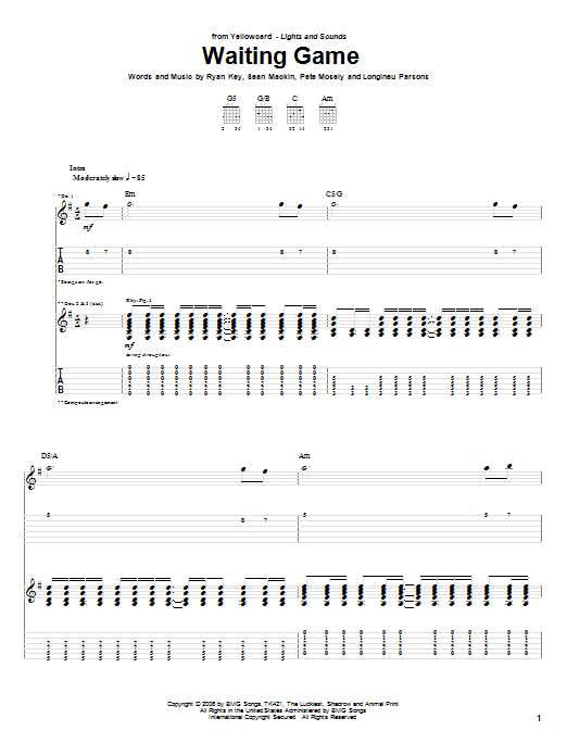 Download Yellowcard Waiting Game Sheet Music and learn how to play Guitar Tab PDF digital score in minutes