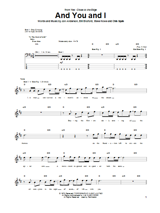 Download Yes And You And I Sheet Music and learn how to play Bass Guitar Tab PDF digital score in minutes