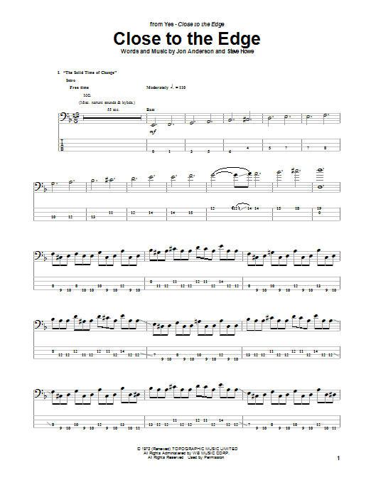 Download Yes Close To The Edge Sheet Music and learn how to play Bass Guitar Tab PDF digital score in minutes