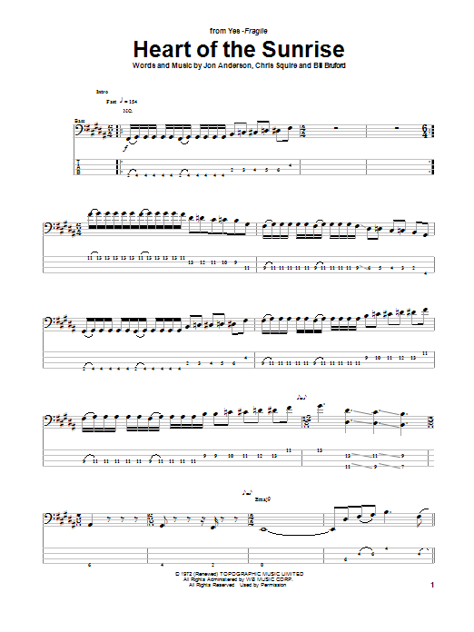 Download Yes Heart Of The Sunrise Sheet Music and learn how to play Bass Guitar Tab PDF digital score in minutes